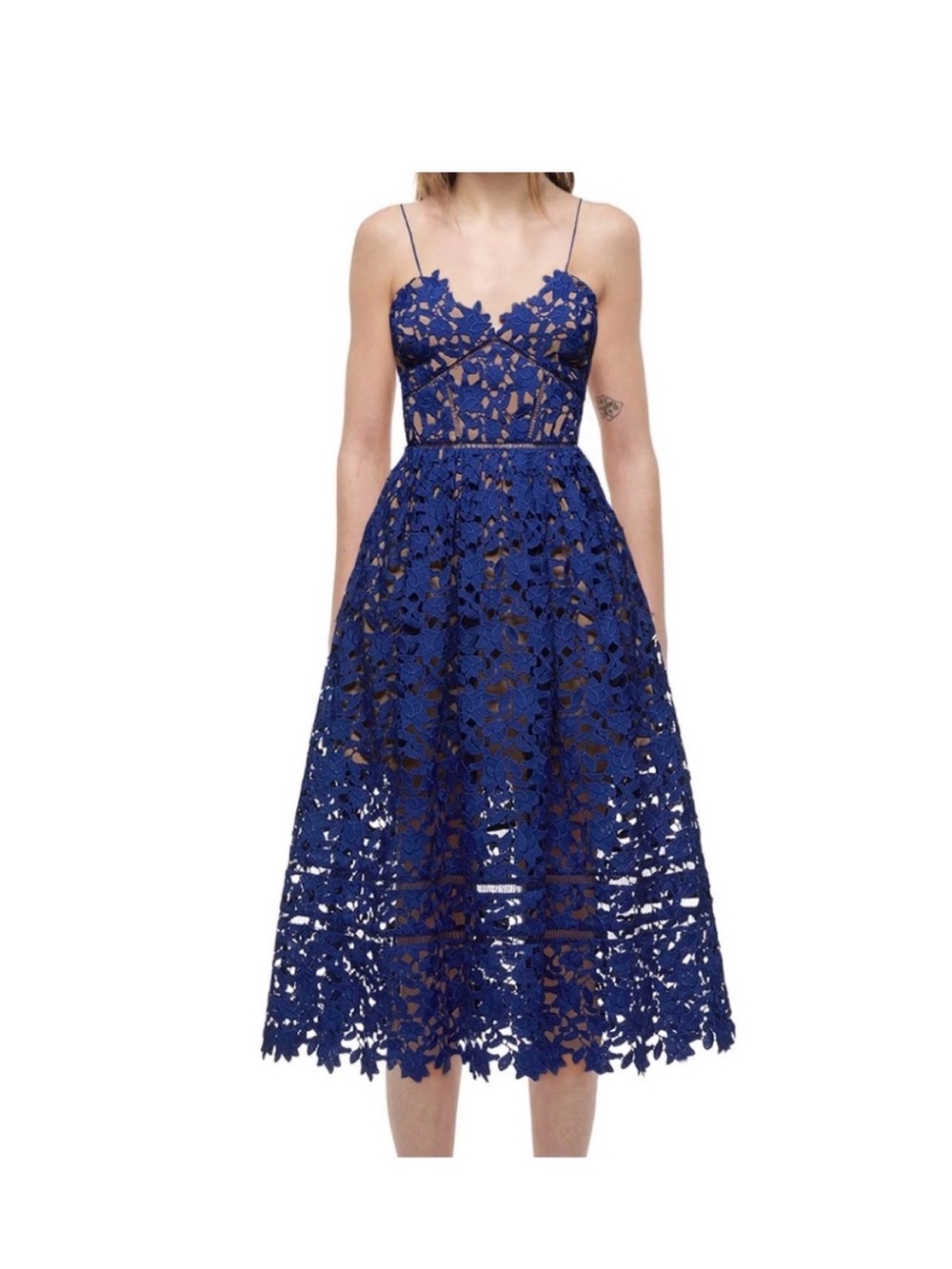 Self-Portrait Royal Blue Lace Midi Dress